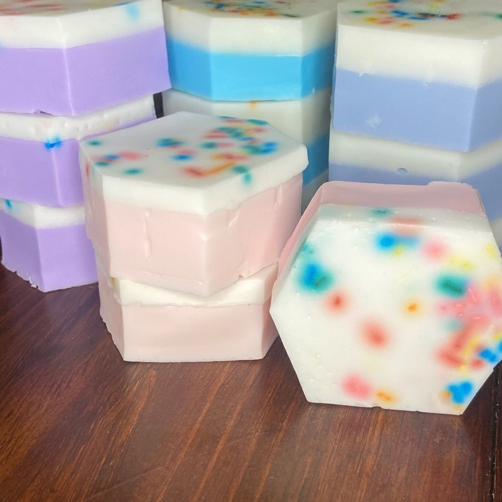 Fun Sprinkle Vanilla Birthday Cupcake Hexagon handmade moisturizing goat soap